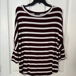 Stylish Burgundy and White Striped Long Sleeve Top